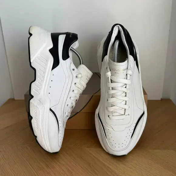 Dolce & Gabbana Daymaster White/Black Men Leather Sneakers - SZ 11